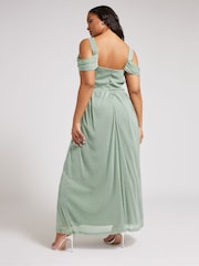 Yours Curve Green London Metallic Mesh Cold Shoulder Dress - Image 7 of 8