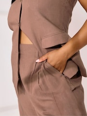 Yours Curve Pink Linen Bermuda Shorts - Image 3 of 5