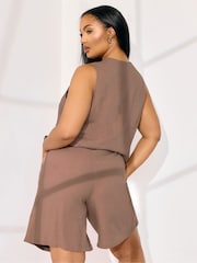 Yours Curve Pink Linen Bermuda Shorts - Image 4 of 5