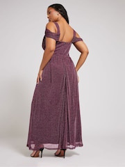 Yours Curve Purple London Metallic Mesh Cold Shoulder Dress - Image 3 of 5