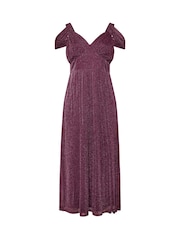 Yours Curve Purple London Metallic Mesh Cold Shoulder Dress - Image 5 of 5