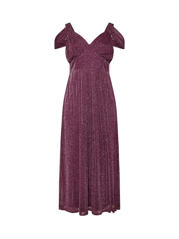 Yours Curve Purple London Metallic Mesh Cold Shoulder Dress - Image 5 of 5