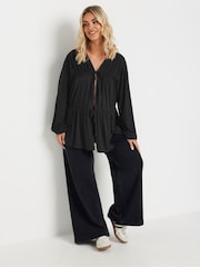 Yours Curve Black Tie Front Gathered Tiered Blouse - Image 2 of 5