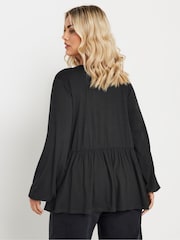 Yours Curve Black Tie Front Gathered Tiered Blouse - Image 3 of 5