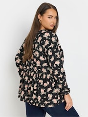 Yours Curve Black Tie Front Floral Blouse - Image 3 of 5