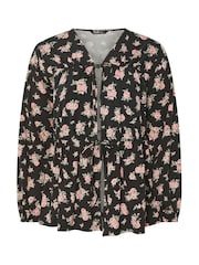 Yours Curve Black Tie Front Floral Blouse - Image 5 of 5
