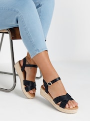 Yours Curve Black Wide Fit Cross Espadrille Wedges - Image 1 of 1