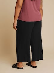 Yours Curve Black Linen Cropped Pull On Wide Leg Trousers - Image 3 of 5