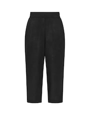 Yours Curve Black Linen Cropped Pull On Wide Leg Trousers - Image 5 of 5