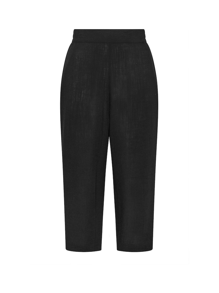 Yours Curve Black Linen Cropped Pull On Wide Leg Trousers - Image 5 of 5 Yours Curve Black Linen Cropped Pull On Wide Leg Trousers - Image 5 of 5