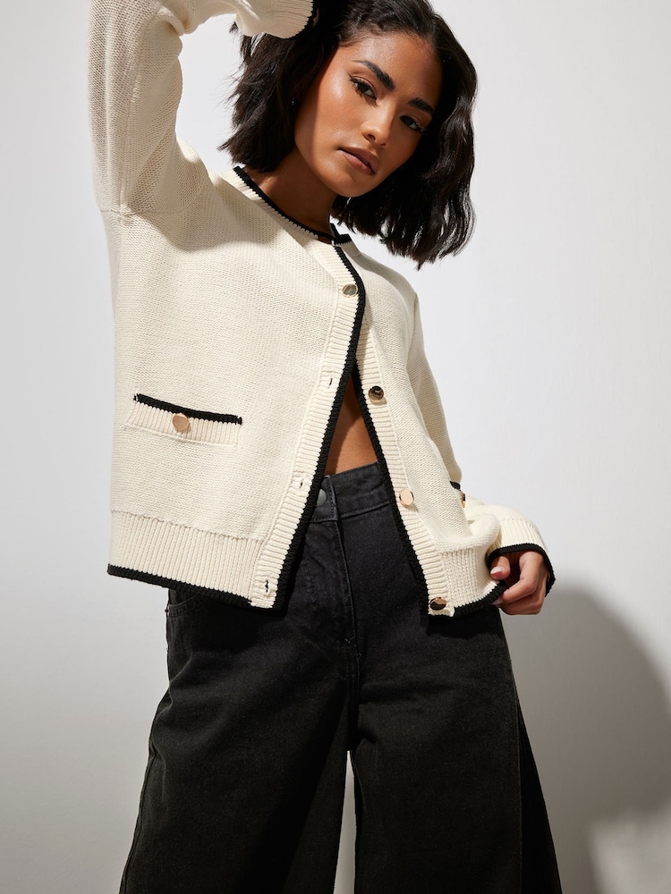 PixieGirl Petite Natural Tipping Button Through Cardigan - Image 2 of 5