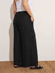 Yours Curve Black Linen Cargo Trousers - Image 2 of 5