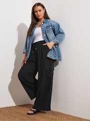 Yours Curve Black Linen Cargo Trousers - Image 3 of 5