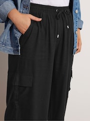 Yours Curve Black Linen Cargo Trousers - Image 4 of 5