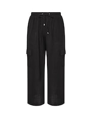 Yours Curve Black Linen Cargo Trousers - Image 5 of 5