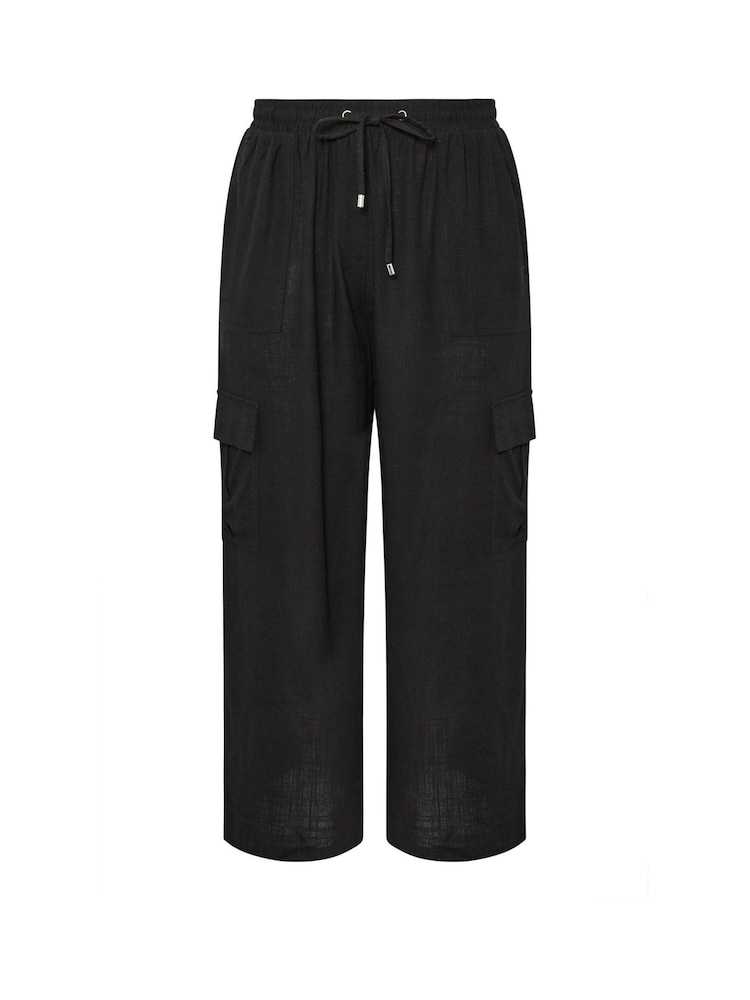 Yours Curve Black Linen Cargo Trousers - Image 5 of 5