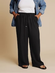Yours Curve Black Linen Skinny Waistband Trousers - Image 1 of 5