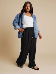 Yours Curve Black Linen Skinny Waistband Trousers - Image 2 of 5