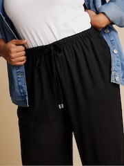 Yours Curve Black Linen Skinny Waistband Trousers - Image 4 of 5
