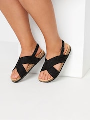 Yours Curve Black Wide Fit Cross Strap Footbed Sandals - Image 1 of 5