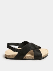 Yours Curve Black Wide Fit Cross Strap Footbed Sandals - Image 2 of 5