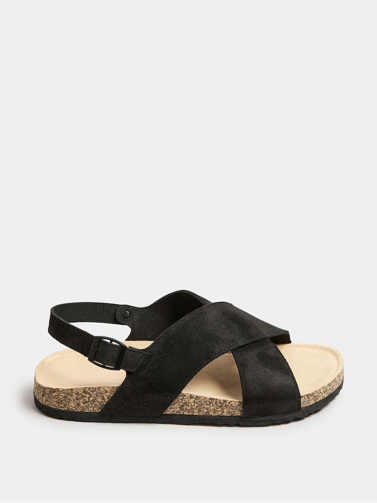 Yours Curve Black Wide Fit Cross Strap Footbed Sandals - Image 2 of 5 Yours Curve Black Wide Fit Cross Strap Footbed Sandals - Image 2 of 5