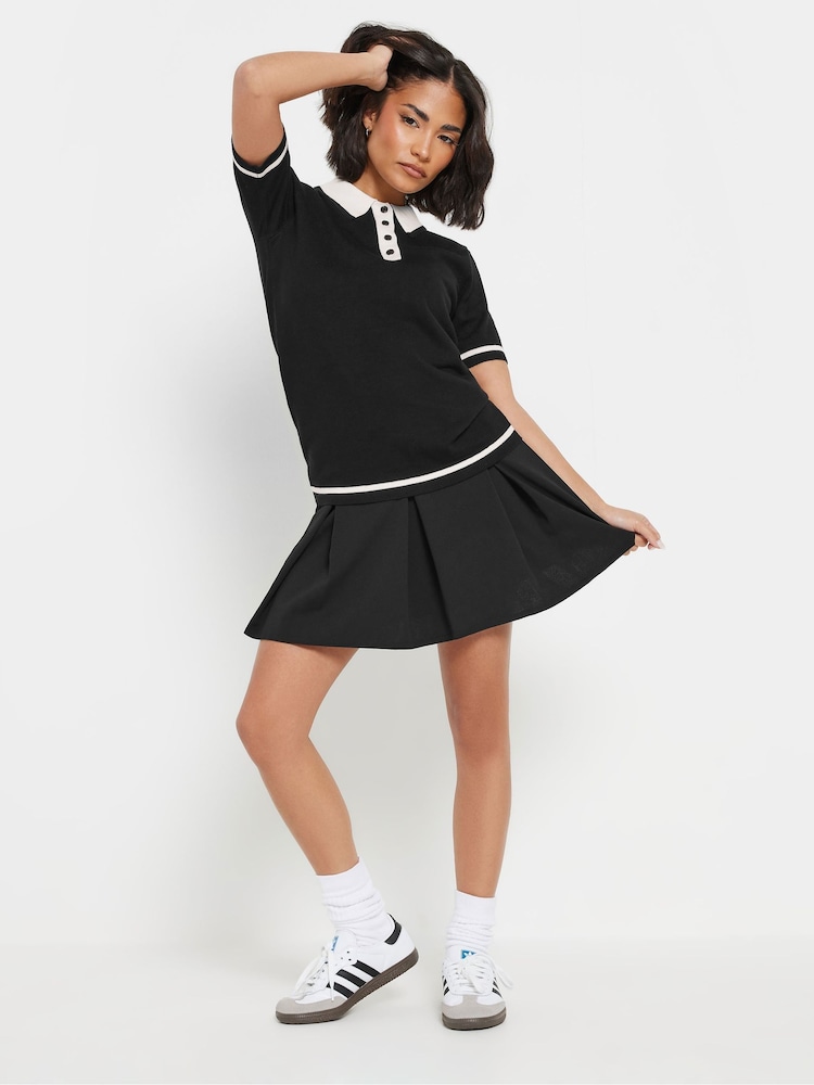 PixieGirl Petite Black Tipping Knitted Polo Shirt - Image 2 of 6