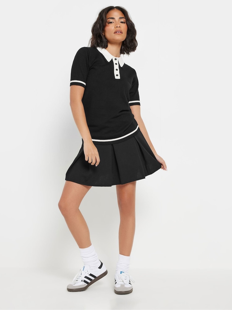 PixieGirl Petite Black Tipping Knitted Polo Shirt - Image 3 of 6