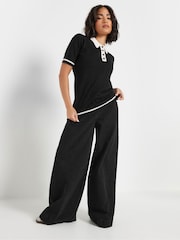PixieGirl Petite Black Tipping Knitted Polo Shirt - Image 4 of 6