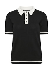 PixieGirl Petite Black Tipping Knitted Polo Shirt - Image 6 of 6