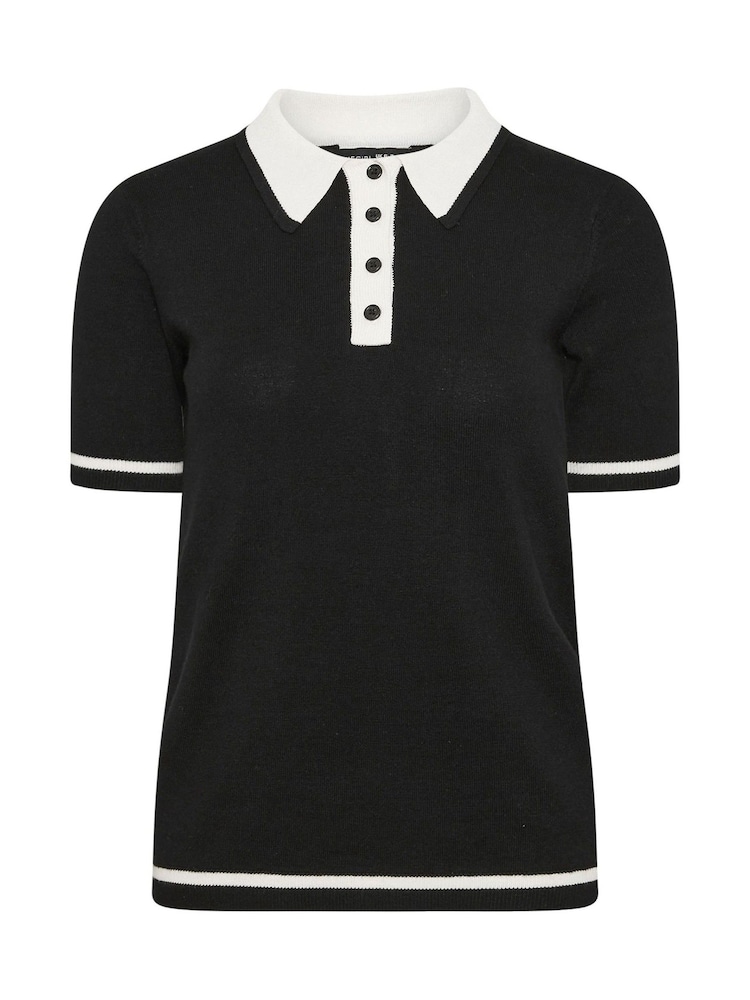 PixieGirl Petite Black Tipping Knitted Polo Shirt - Image 6 of 6