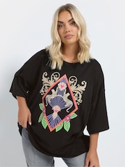 Yours Curve Black Beachwear Boxy T-Shirt - Image 1 of 5