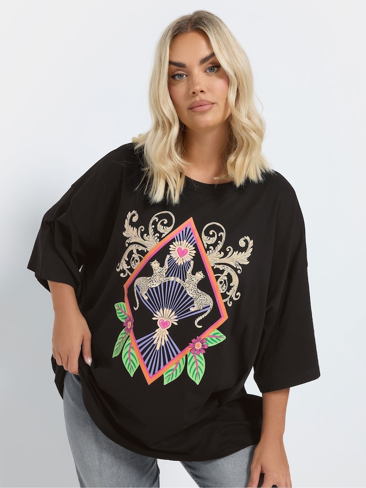 Yours Curve Black Beachwear Boxy T-Shirt - Image 1 of 5
