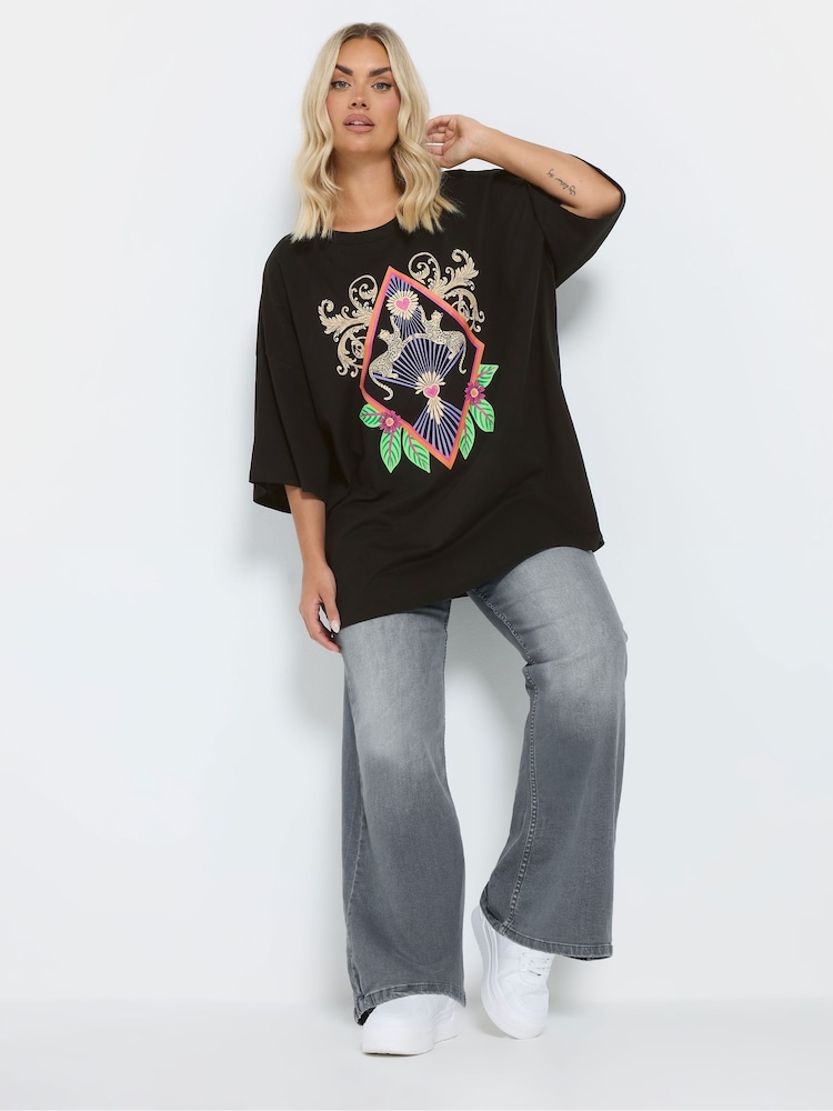 Yours Curve Black Beachwear Boxy T-Shirt - Image 2 of 5