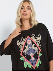 Yours Curve Black Beachwear Boxy T-Shirt - Image 4 of 5