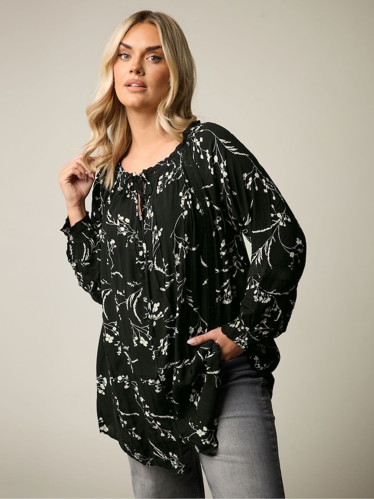 Yours Curve Black Boho Pintuck Blouse - Image 2 of 10 Yours Curve Black Boho Pintuck Blouse - Image 2 of 10