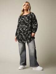 Yours Curve Black Boho Pintuck Blouse - Image 3 of 10