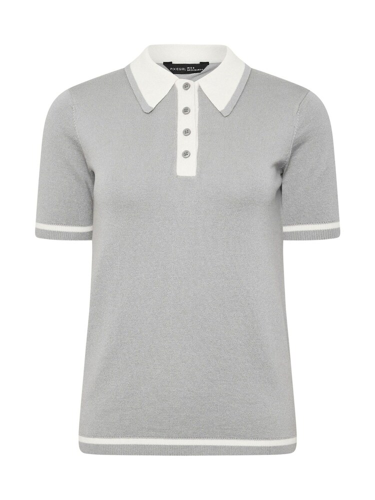 PixieGirl Petite Grey Tipping Knitted Polo Shirt - Image 10 of 10