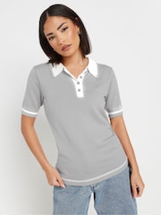 PixieGirl Petite Grey Tipping Knitted Polo Shirt - Image 2 of 10