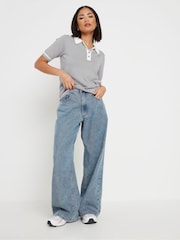PixieGirl Petite Grey Tipping Knitted Polo Shirt - Image 3 of 10