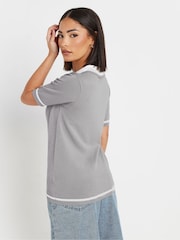 PixieGirl Petite Grey Tipping Knitted Polo Shirt - Image 4 of 10