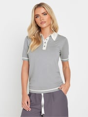 PixieGirl Petite Grey Tipping Knitted Polo Shirt - Image 6 of 10