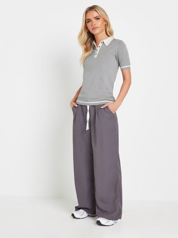 PixieGirl Petite Grey Tipping Knitted Polo Shirt - Image 7 of 10