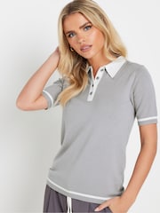PixieGirl Petite Grey Tipping Knitted Polo Shirt - Image 8 of 10