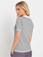 PixieGirl Petite Grey Tipping Knitted Polo Shirt - Image 9 of 10