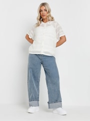 Yours Curve White Collared Button Through Crochet Jumper - Image 2 of 5