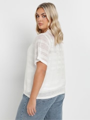 Yours Curve White Collared Button Through Crochet Jumper - Image 3 of 5