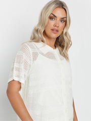 Yours Curve White Collared Button Through Crochet Jumper - Image 4 of 5