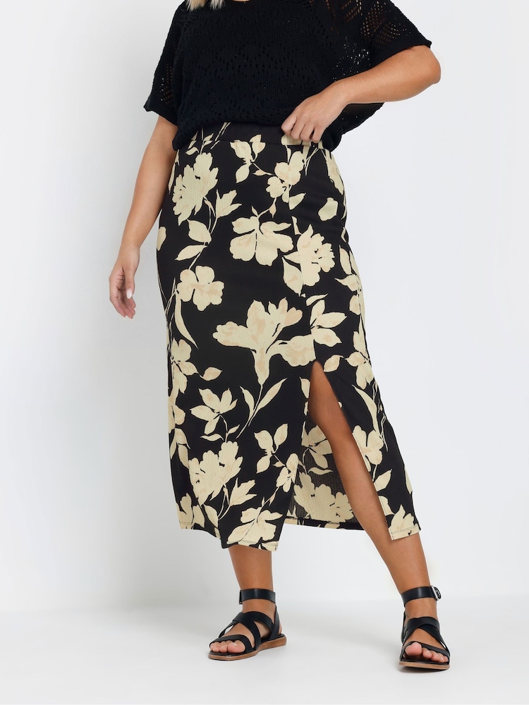 Yours Curve Black Floral Textured Maxi Skirt - Image 1 of 5