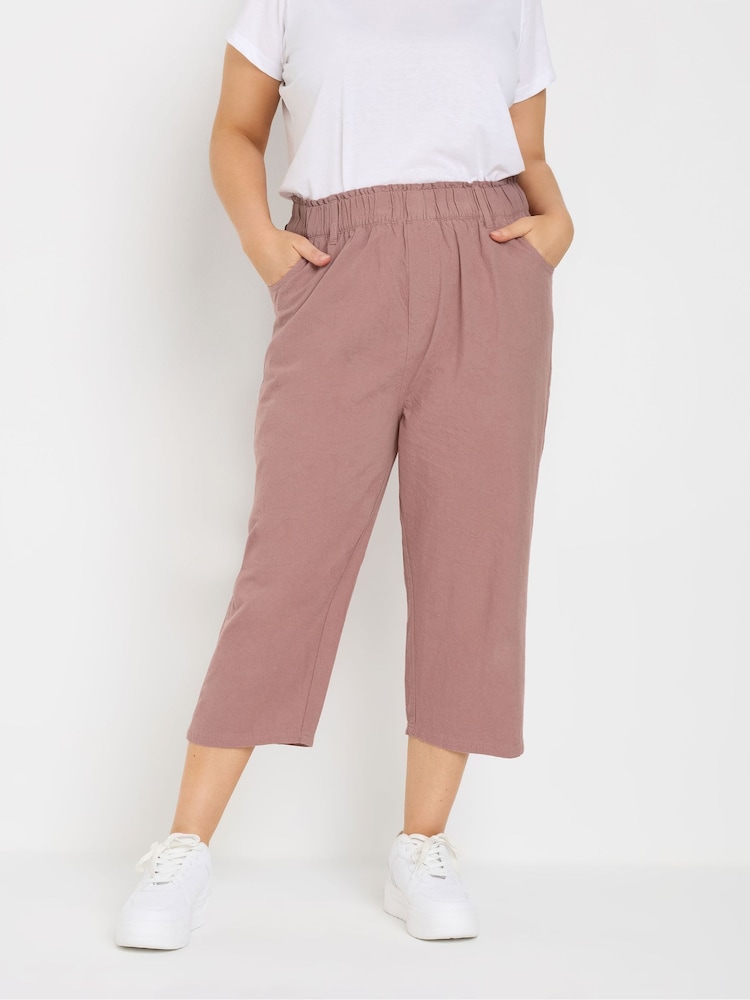 Yours Curve Pink Cool 100% Cotton Cropped Trousers - Image 1 of 5 Yours Curve Pink Cool 100% Cotton Cropped Trousers - Image 1 of 5